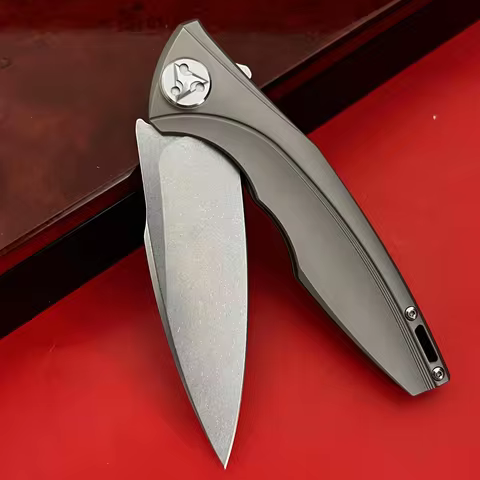 M390 Powder Steel Folding Knife TC4 Titanium Alloy Handle High Hardness Sharp Self Defense Knife Cam