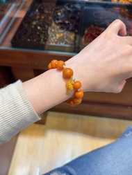 天然橘皮老蠟手串 滿蜜棗紅色老蠟 橘皮紋啞光棗珠 蠟質濃厚