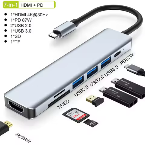 5 Ports USB C Hub to 4K HDMI-Compatible PD fast charge USB 3.0 2.0 HUB Type C Charging Docking for M
