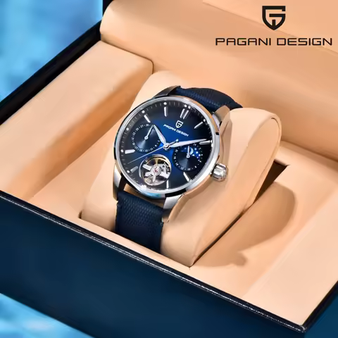 PAGANI DESIGN Men Watches Automatic Mechanical Watch Tourbillon Clock Genuine Leather Waterproof Wat