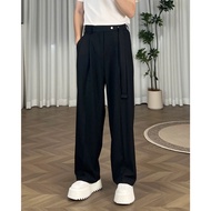 Down-leg pants with button belt A36