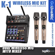 GoLiveMic K-1 Twin Kit Professional 4-Channel Bluetooth Audio Mixer with 2 Wireless Microphone for KTV/Concert/Broadcast