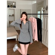 21279l _ Autumn Clothes Plus Size Female Fat mm Slimmer Look v-Neck Design Feeling Flared Sleeve Lon