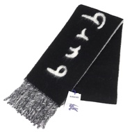 全新未使用商品 △ BURBERRY 8114081 羊駝毛Logo流蘇長圍巾 黑白 185 x 21公分 義大利製 正品 男士推薦 ◎