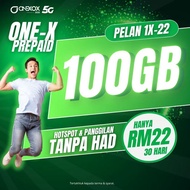 [TERMASUK BULAN PERTAMA] ONEXOX PREPAID 1X22 100GB HIGHSPEED FREE RM2 AIRTIME UNLIMITED DATA CALL