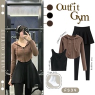 Kayana 4In1 Women's Gym Set (Tanktop + Jacket + Skirt) Trendy Sports Suit - FS34