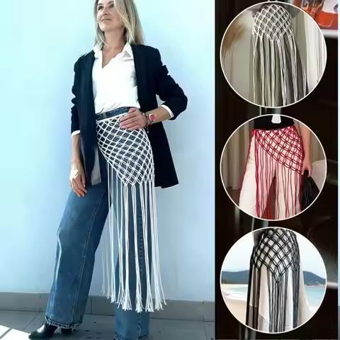 Fashion Tassel Waistband Handwoven Netted Fringe Butt Curtain Skirts Lady's Waist Decor For Suit Jea
