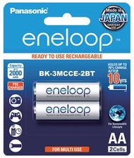 Panasonic eneloop BK 3MCCE 2BT AA Rechargeable Battery Pack of 2 (White)