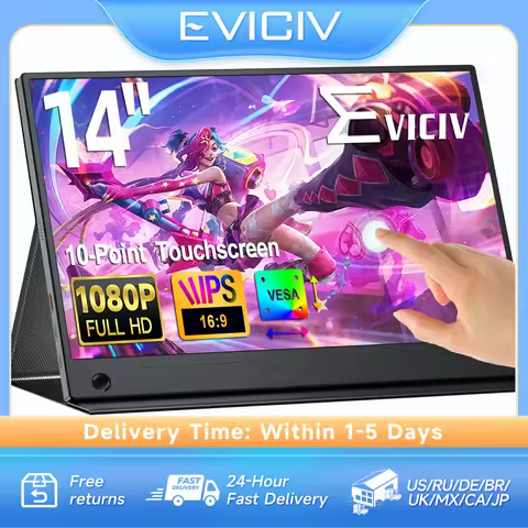 Eviciv 14 inch Portable Touch Monitor 1080P USB-C Mini HDMI computer screen extender for laptop Xbox