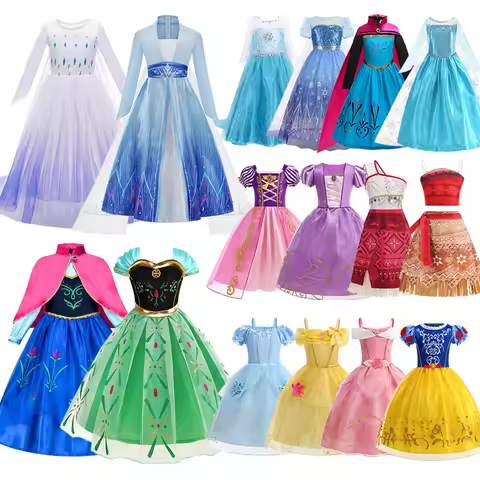 Kids Anna Elsa Girl Princess Costume Party Moano Vestidos Belle Birthday Carnival Dress Rapunzal Fro