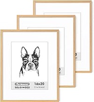 16x20 Picture Frame Set of 3, Natural Wood 16 x 20 Photo Frame, 16x20 Poster Frame, 16x20 Frame Matted to 11x14, 16"x20" Wood Frame Art Frame