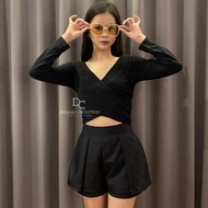 Andrea Sling Crop Top Long / Short Sleeve Slim Fit Bodycon Premium Rayon Spandex - Top Spandex Tshir