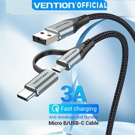 Vention USB A Cable 2 in 1 Charging Cable USB A To Micro B USB C Fast Charge 3A High Speed 480Mbps M