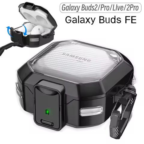 Locking shell For Samsung Galaxy Buds FE Buds2 Pro Buds Live Case Clear Carbon Fiber Cover For Samsu