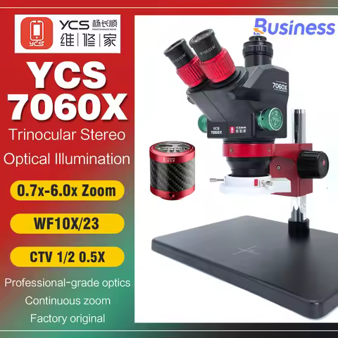 YCS 7060X Ultra HD Trinocular Microscope with Large Base 7-60X Zoom X80 4K Camera for Mobile PhoneS 