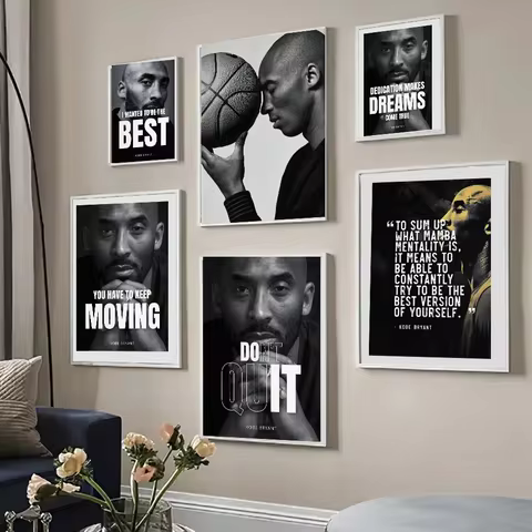 Kobe Bryant Inspirational Quote Poster Black White Canvas Print Wall Art for Home Decor Boys Bedroom