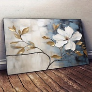 1pc Modern Abstract Floral Wall Art Canvas Print, Frameless White Flower Painting, Large Decorative
