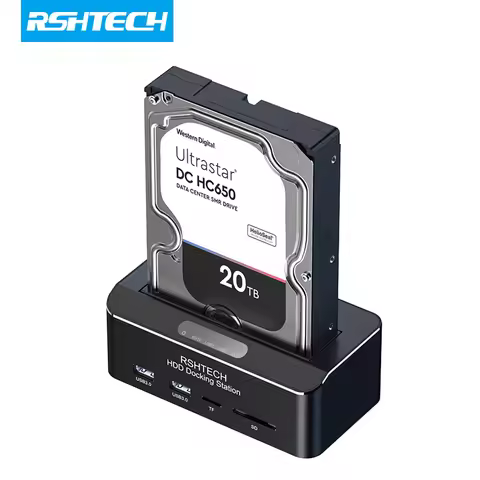 RSHTECH USB 3.0 to SATA I/II/III External Hard Drive Docking Station For 2.5"/3.5" HDD SSD with SD/T