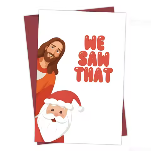 Festive Christmas Card,Jesus and Santa We Saw That,Funny Christmas Greeting Card for Him Her,Merry C