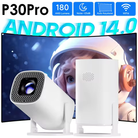 P30PRO Android 14 Smart Mini Projector Supports 4K HD Video WiFi 6 BT5.0 Native 720p Home Theater Ou