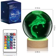 3D Axolotl Crystal Ball Night Light with 16 Color LED Wooden Base, Premium 3.15 Inch Axolotl Glass B