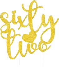 Sixty-two Cake Toppers Gold Glitter, Happy 62nd Birthday Cake Decorations Cheers to 62 Years Pick Pa