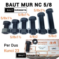 1 Box of NC bolts and nuts UNC 5/8 HEX black key 23 length 1 1/ 2 inches or 4 cm to 6 inches or 15 c