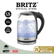 BRITZ 1.7L K175G  Glass Electric Kettle SUS304 Base Auto Switch Boil Dry Protection