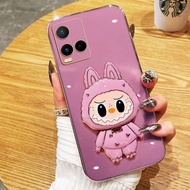 Casing For Vivo Y12 Y15 Y17 Soft Case Labubu Mirror Stand Bracket Premium