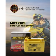 Motobatt MBTZ10S QuadFlex Motor Battery 12V 8.6Ah 165CCA AGM Maintenance Free|Replace YTX7A-BS YTZ10
