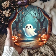 7.8"X7.8" (20x20cm) 2D Flat Printed Metal Sign, Halloween Flying Cute Ghost Theme Decor, Suitable Fo