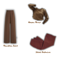 Setelan Outfit Hijab Kekinian 3in1 Pashmina Ceruty + Blouse Wanita Coklat + Celana Kulot 050A