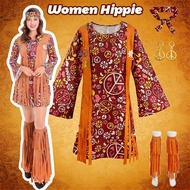 60s 70s Women Hippie Costume Accessories Hippie Disco Dress Halloween Boho Flared Hippie Dress Cospl