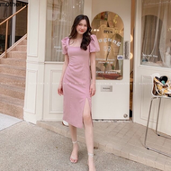 เดรสผ่าหน้าแขนบอลลูน Rivalry Dress - เดรสคอเหลี่ยม ชุดออกงานหรือเป็นแขกงานแต่ง - เดรส RTW.K