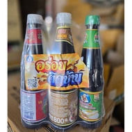 Seasoning Set 3 Bottles Per Pack Dek Somboon Brand-Light Soy Sauce Name 700 Ml.-Green Cap 600ml.-Ox 