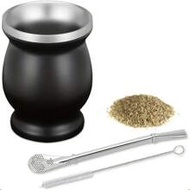 1pc 8oz Stainless Steel Double Wall Mate Tea Cup With Straw And Brush, Vacuum Insulated Gourd Shaped