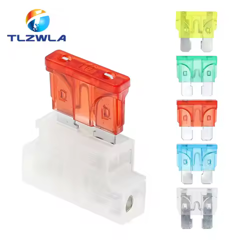 5PCS Auto Standard Middle Fuse Holder + Car Boat Truck ATC ATO Blade Fuse 1A 2A 3A 4A 5A 7.5A 10A 15
