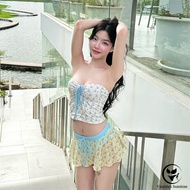 Women's Swimsuit Skirt Two-Piece Sexy Strapless Bikini Set Cute Bear Pattern Travel To The Beach 547