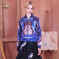 PEDZ Blue Navajo Jacket แจ๊คเก็ตไหมซาตินน้ำเงินพิมพ์ลายนาวาโฮ