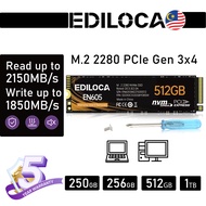 Ediloca EN605 NVMe PCIe Gen3x4 M.2 2280 SSD Read 2150MB/s Write 1850MB/s สำหรับ Laptop และ PC 250GB