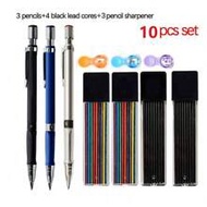 10pcs/Set 2.0mm Mechanical Pencil Set, 2B Automatic Pencils For Students, Colored/Black Lead Refills