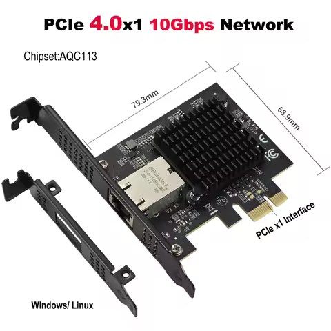 PCIe x1 to 10Gbps Single Port RJ45 Network Card AQC113 1G/2.5G/5G/10Gbps Support PXE Wired LAN Win10