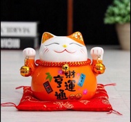 Mèo Thần Tài đỏ giơ 2 tay-Đa Phú Quý 18cm