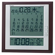 SEIKO Wall Clock For Living Room Bed Room Table Combined Monthly Calendar Radio Wave Digital Rokuyo Temperature Humidity Display Brown SQ421B