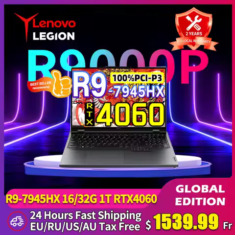 Lenovo Legion R9000P E-sports Gaming Laptop AMD R9 7945HX 32G 1T RTX4060 100%sRGB 500nits 2.5K 240Hz