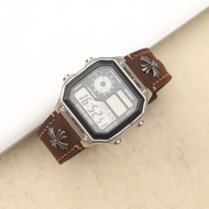 Handmade waxed cowhide replacement Charm leather strap for Casio AE1200, AE1300, F108WH, F216H watch