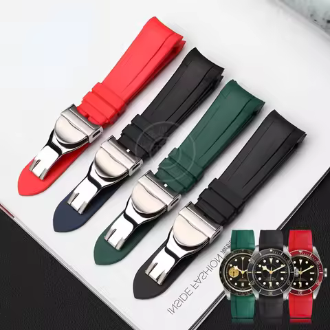For Tudor Black Bay IWC Omega Seamaster strap 22mm Black Blue Red Green Curved End Soft Silicone Rub