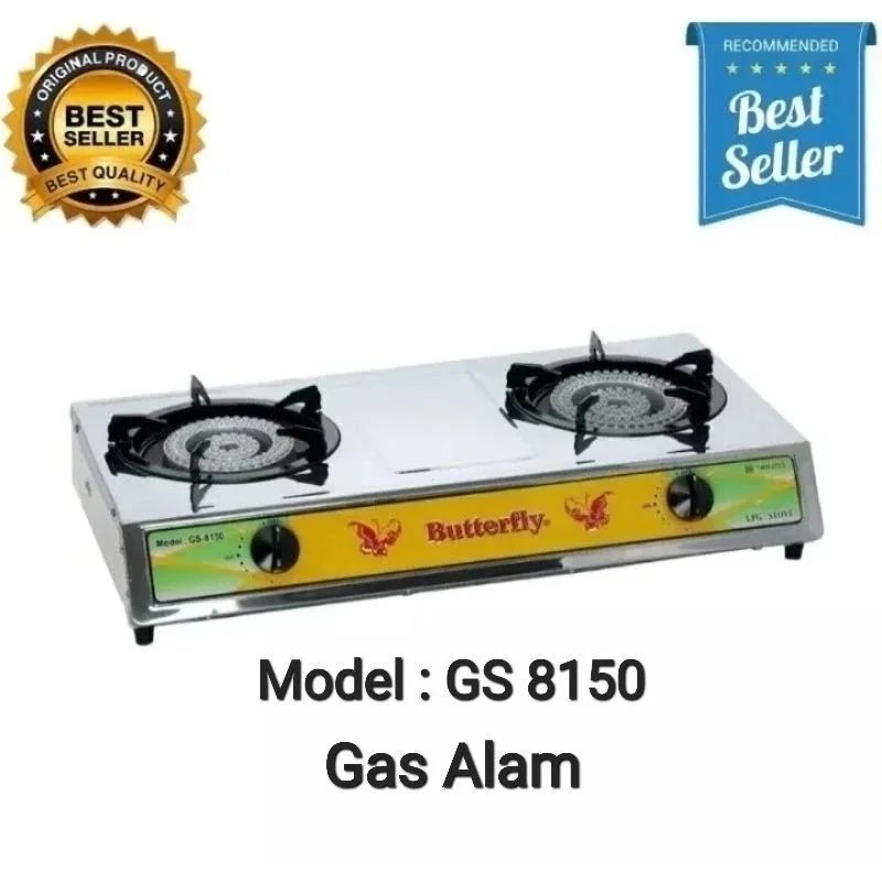 Kompor Gas Alam Dua 2 Tungku (Gas Alam) Butterfly GS 8150 Api Seribu Komersil