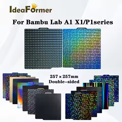 Upgraded Heatbed For Bambu Lab A1/P1P/P1S/X1C/X1/X1E PEI PET 257×257mm Double Sided Build Plate For 
