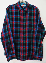 【香港製】🔵LEMON 長袖襯衫🔵L號 格紋 條紋 紅色 藍色 黑色 拼色 口袋 上衣 二手 古著 復古 90年代 男生 0221